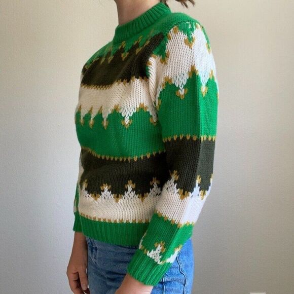 Vintage Nan Dorsey 1970s Retro Striped Chunky Wool Green Preppy Sweater Sz M - Picture 6 of 9